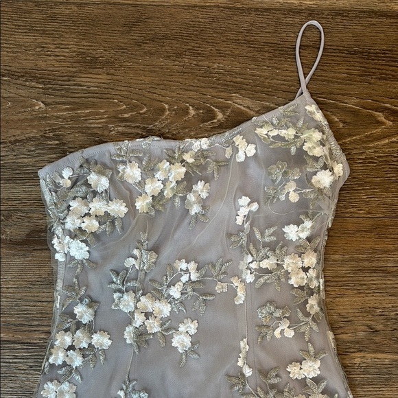 Lucy in the Sky Women's Size XS One Shoulder Dress with Gray Floral Embroidery - Picture 2 of 10